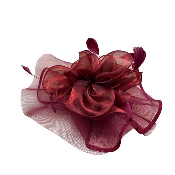 Vintage Women's Red Mesh Hair Clip Fascinator With Feather Accents Lightweight - Picture 8 of 8